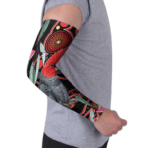 Gang-gang Cockatoo Australia Arm Sleeves Eucalyptus Blossoms Aboriginal Art - Aussie Hoodie