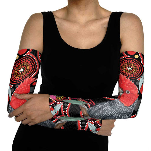 Gang-gang Cockatoo Australia Arm Sleeves Eucalyptus Blossoms Aboriginal Art - Aussie Hoodie