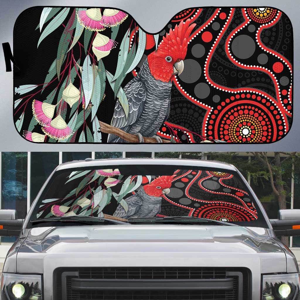 Gang-gang Cockatoo Australia Auto Sun Shade Eucalyptus Blossoms Aboriginal Art - Aussie Hoodie