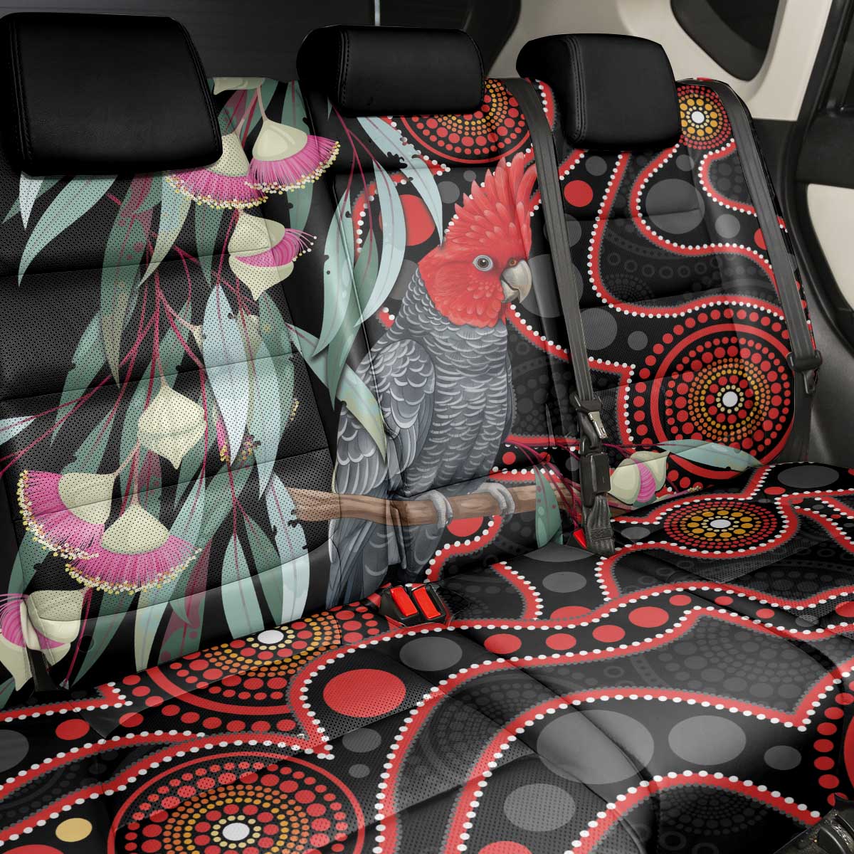 Gang-gang Cockatoo Australia Back Car Seat Cover Eucalyptus Blossoms Aboriginal Art - Aussie Hoodie