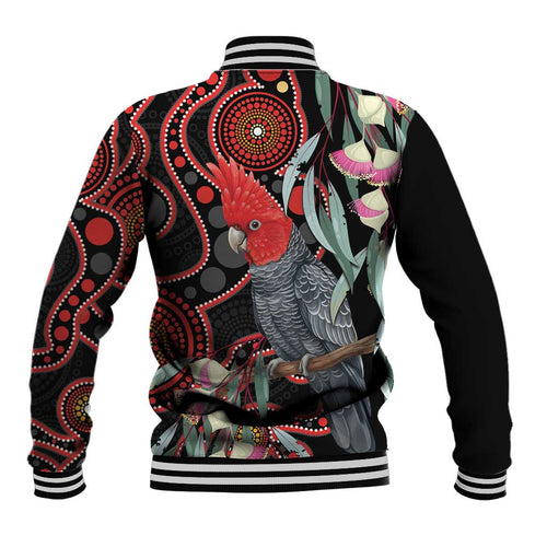 Gang-gang Cockatoo Australia Baseball Jacket Eucalyptus Blossoms Aboriginal Art - Aussie Hoodie