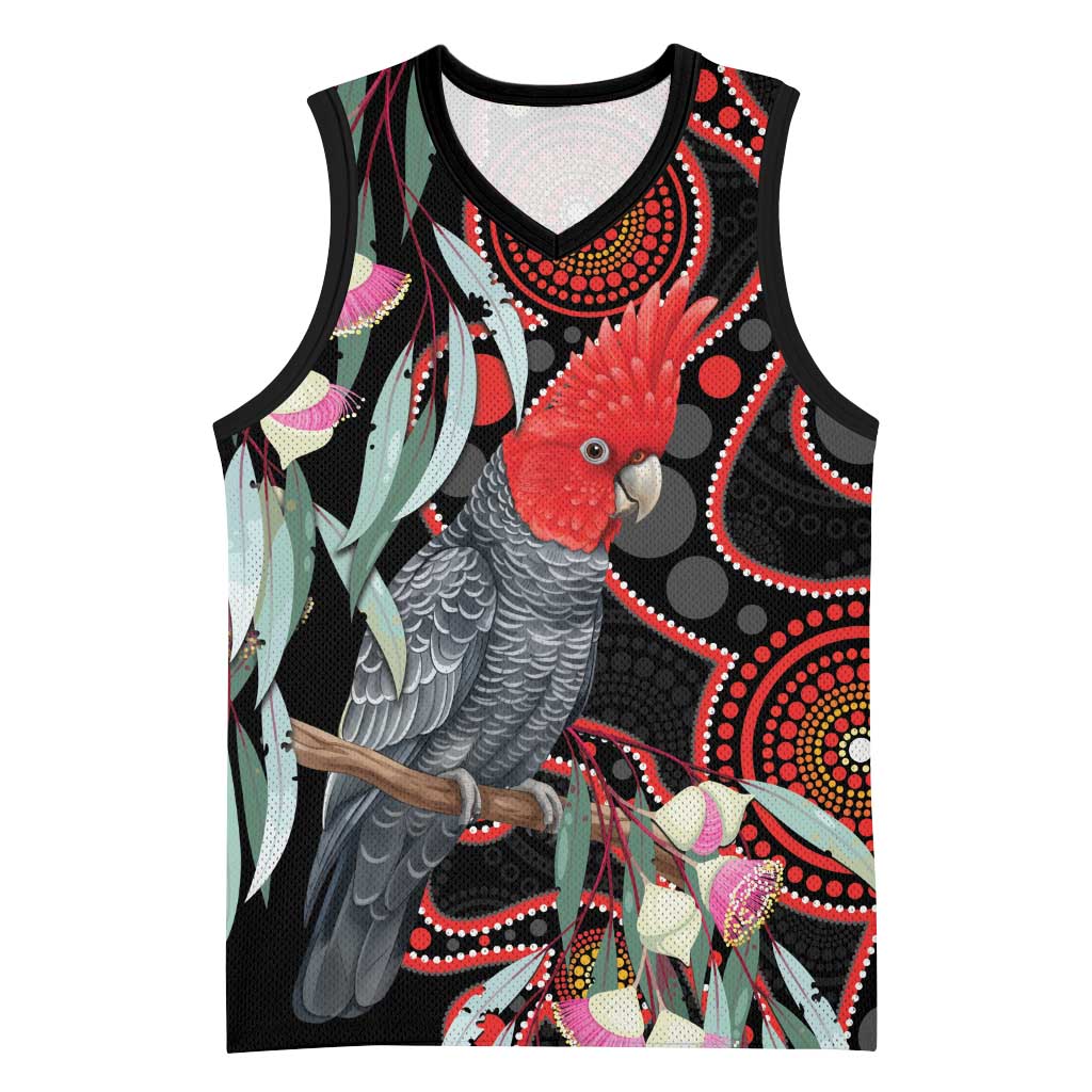 Gang-gang Cockatoo Australia Basketball Jersey Eucalyptus Blossoms Aboriginal Art - Aussie Hoodie