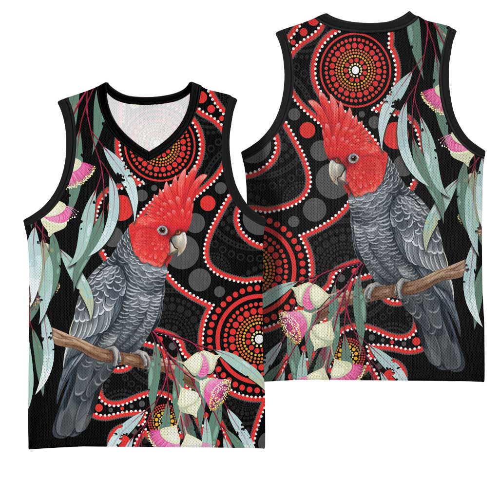 Gang-gang Cockatoo Australia Basketball Jersey Eucalyptus Blossoms Aboriginal Art - Aussie Hoodie