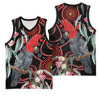 Gang-gang Cockatoo Australia Basketball Jersey Eucalyptus Blossoms Aboriginal Art - Aussie Hoodie