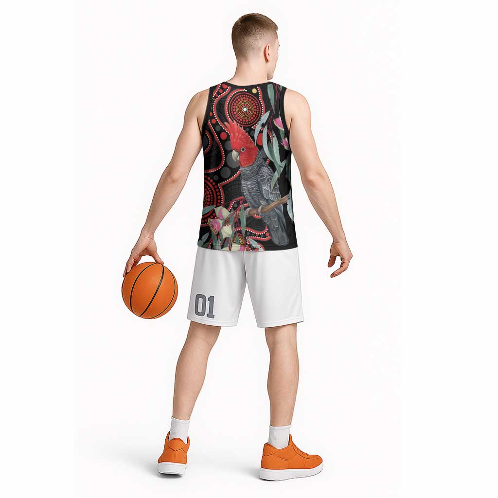 Gang-gang Cockatoo Australia Basketball Jersey Eucalyptus Blossoms Aboriginal Art - Aussie Hoodie