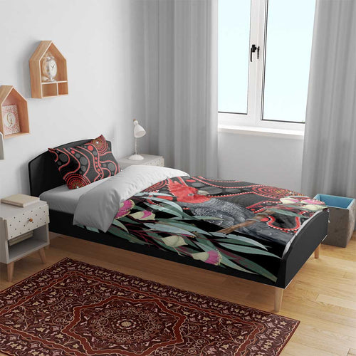 Gang-gang Cockatoo Australia Bedding Set Eucalyptus Blossoms Aboriginal Art - Aussie Hoodie