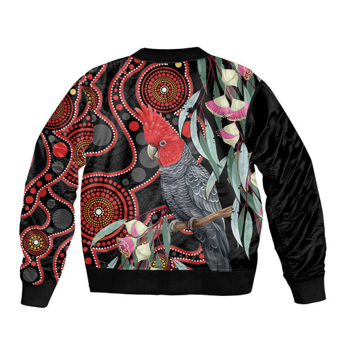 Gang-gang Cockatoo Australia Bomber Jacket Eucalyptus Blossoms Aboriginal Art - Aussie Hoodie