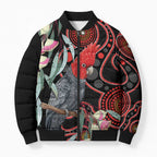 Gang-gang Cockatoo Australia Bomber Puffer Jacket Eucalyptus Blossoms Aboriginal Art - Aussie Hoodie