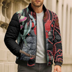 Gang-gang Cockatoo Australia Bomber Puffer Jacket Eucalyptus Blossoms Aboriginal Art - Aussie Hoodie