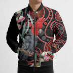 Gang-gang Cockatoo Australia Bomber Puffer Jacket Eucalyptus Blossoms Aboriginal Art - Aussie Hoodie