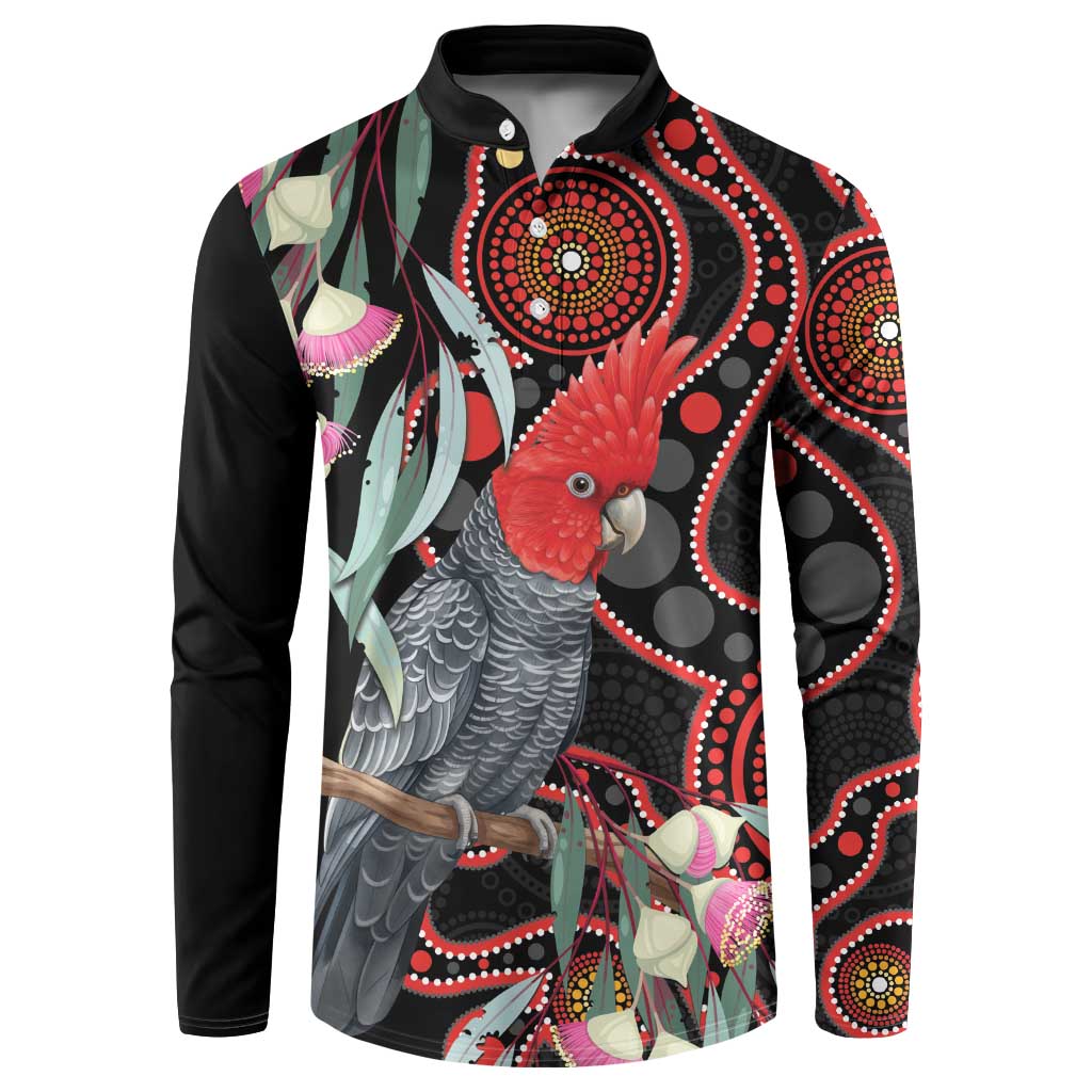 Gang-gang Cockatoo Australia Button Sweatshirt Eucalyptus Blossoms Aboriginal Art - Aussie Hoodie
