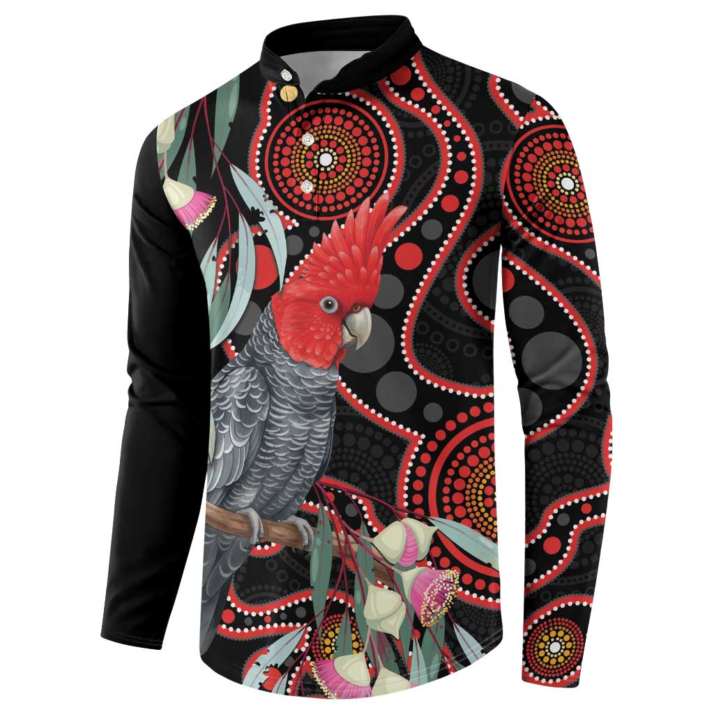 Gang-gang Cockatoo Australia Button Sweatshirt Eucalyptus Blossoms Aboriginal Art - Aussie Hoodie