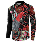 Gang-gang Cockatoo Australia Button Sweatshirt Eucalyptus Blossoms Aboriginal Art - Aussie Hoodie
