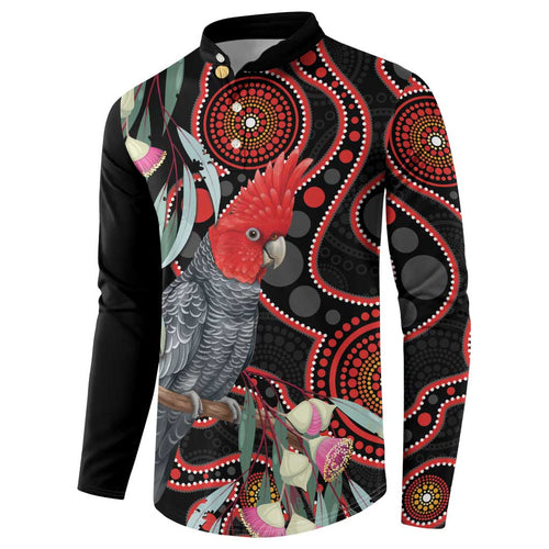 Gang-gang Cockatoo Australia Button Sweatshirt Eucalyptus Blossoms Aboriginal Art - Aussie Hoodie