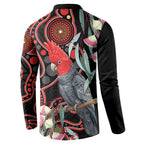 Gang-gang Cockatoo Australia Button Sweatshirt Eucalyptus Blossoms Aboriginal Art - Aussie Hoodie