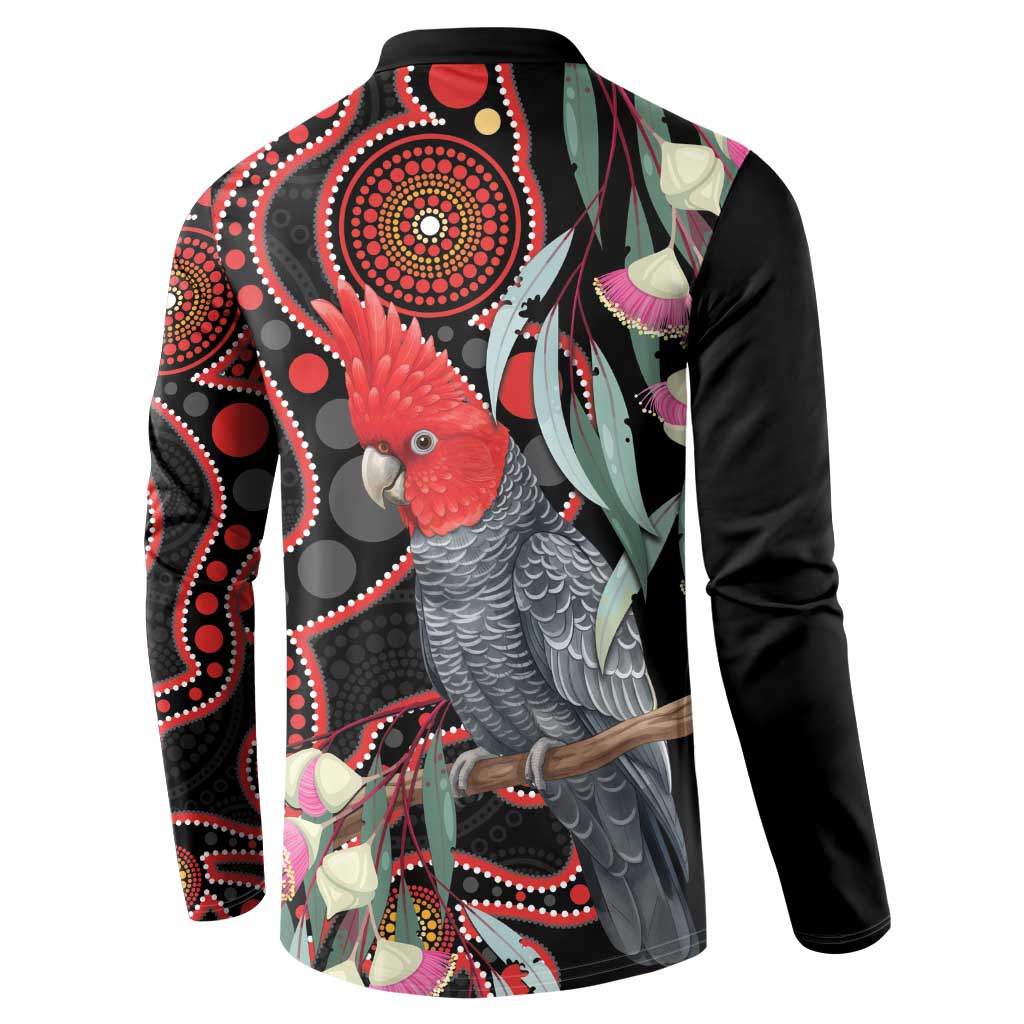 Gang-gang Cockatoo Australia Button Sweatshirt Eucalyptus Blossoms Aboriginal Art - Aussie Hoodie