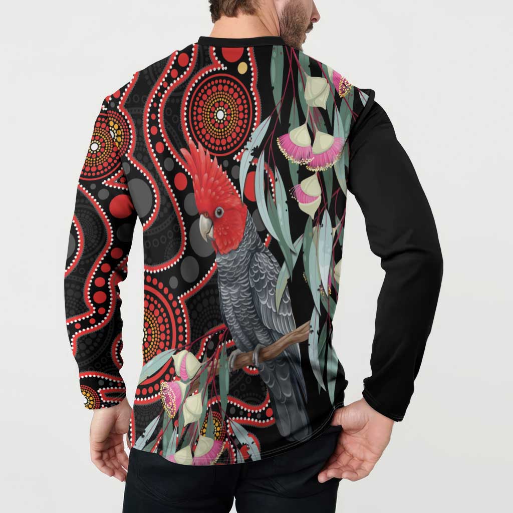 Gang-gang Cockatoo Australia Button Sweatshirt Eucalyptus Blossoms Aboriginal Art - Aussie Hoodie
