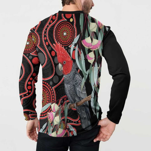 Gang-gang Cockatoo Australia Button Sweatshirt Eucalyptus Blossoms Aboriginal Art - Aussie Hoodie