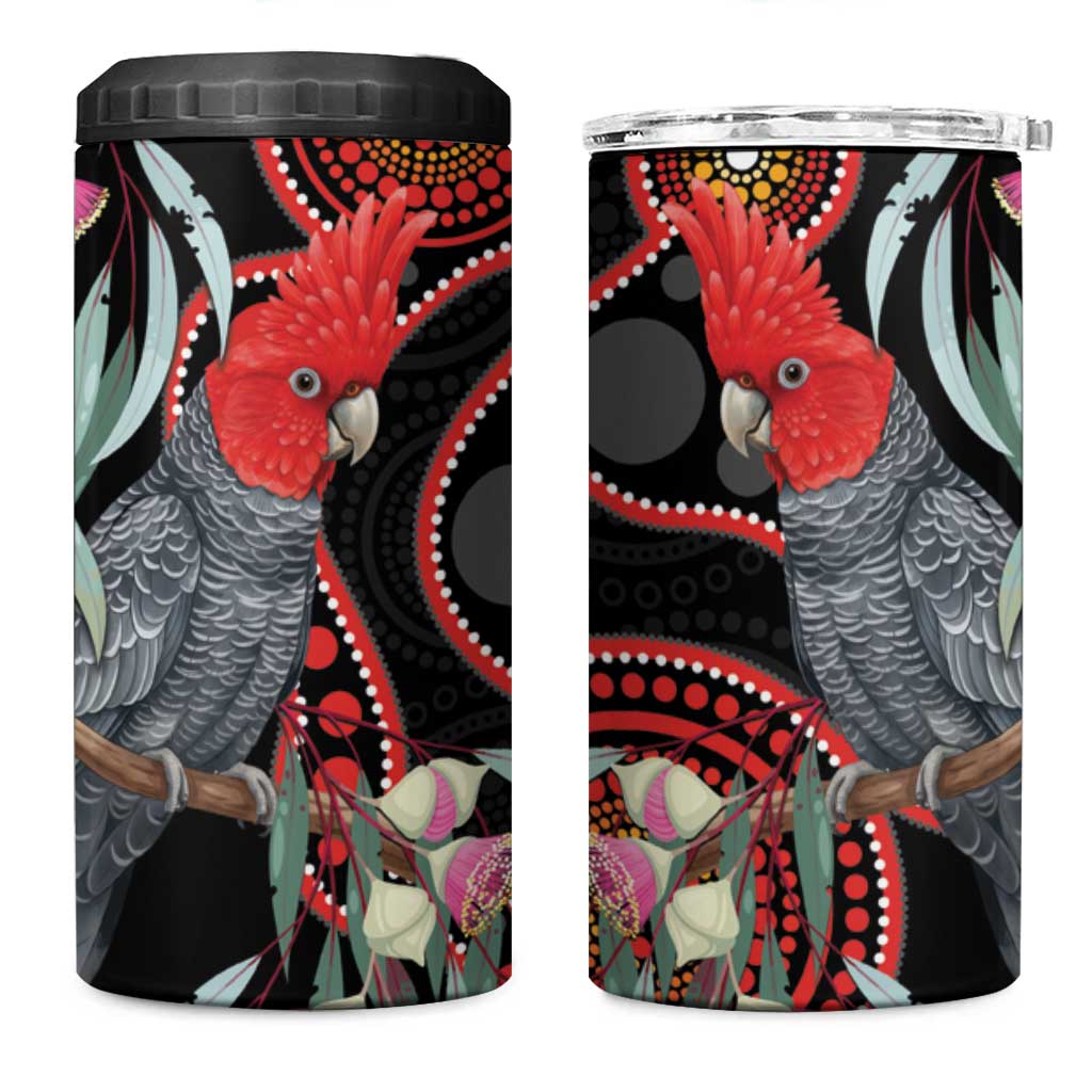 Gang-gang Cockatoo Australia 4 in 1 Can Cooler Tumbler Eucalyptus Blossoms Aboriginal Art - Aussie Hoodie
