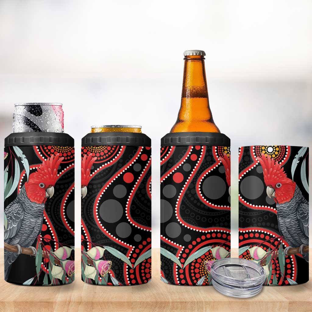 Gang-gang Cockatoo Australia 4 in 1 Can Cooler Tumbler Eucalyptus Blossoms Aboriginal Art - Aussie Hoodie