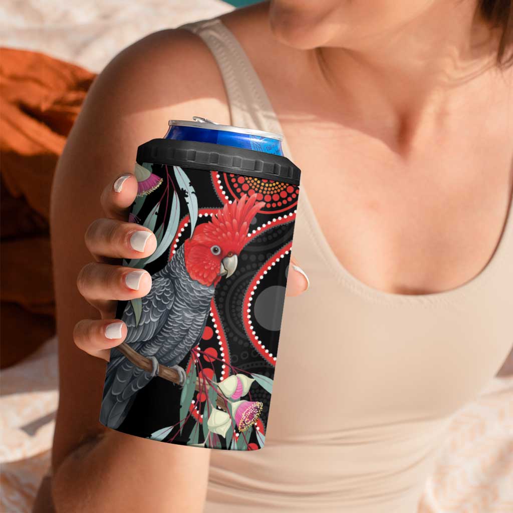 Gang-gang Cockatoo Australia 4 in 1 Can Cooler Tumbler Eucalyptus Blossoms Aboriginal Art - Aussie Hoodie