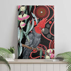 Gang-gang Cockatoo Australia Canvas Wall Art Eucalyptus Blossoms Aboriginal Art - Aussie Hoodie