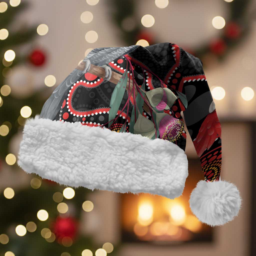 Gang-gang Cockatoo Australia Christmas Santa Hat Eucalyptus Blossoms Aboriginal Art - Aussie Hoodie