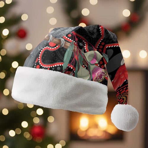 Gang-gang Cockatoo Australia Christmas Santa Hat Eucalyptus Blossoms Aboriginal Art - Aussie Hoodie