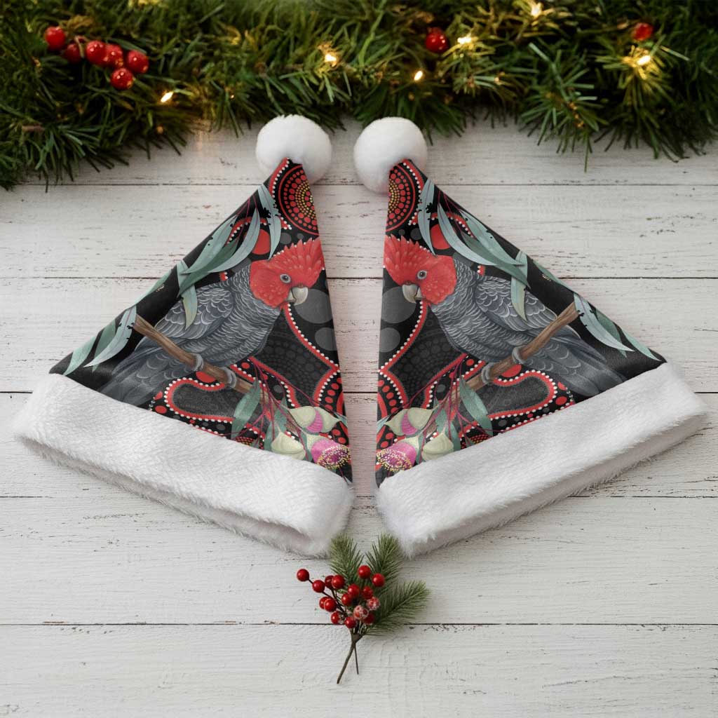 Gang-gang Cockatoo Australia Christmas Santa Hat Eucalyptus Blossoms Aboriginal Art - Aussie Hoodie