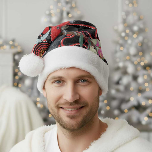 Gang-gang Cockatoo Australia Christmas Santa Hat Eucalyptus Blossoms Aboriginal Art - Aussie Hoodie