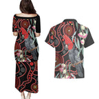 Gang-gang Cockatoo Australia Couples Matching Puletasi and Hawaiian Shirt Eucalyptus Blossoms Aboriginal Art - Aussie Hoodie