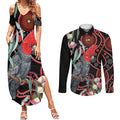 Gang-gang Cockatoo Australia Couples Matching Summer Maxi Dress and Long Sleeve Button Shirt Eucalyptus Blossoms Aboriginal Art - Aussie Hoodie
