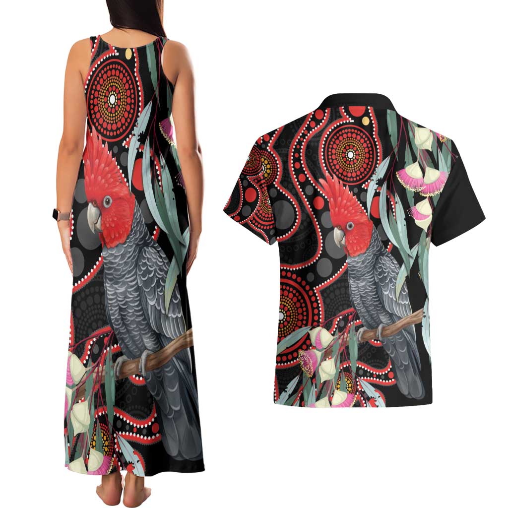 Gang-gang Cockatoo Australia Couples Matching Tank Maxi Dress and Hawaiian Shirt Eucalyptus Blossoms Aboriginal Art - Aussie Hoodie