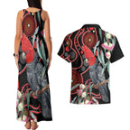 Gang-gang Cockatoo Australia Couples Matching Tank Maxi Dress and Hawaiian Shirt Eucalyptus Blossoms Aboriginal Art - Aussie Hoodie