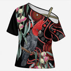 Gang-gang Cockatoo Australia Cross Shoulder Shirt Eucalyptus Blossoms Aboriginal Art - Aussie Hoodie
