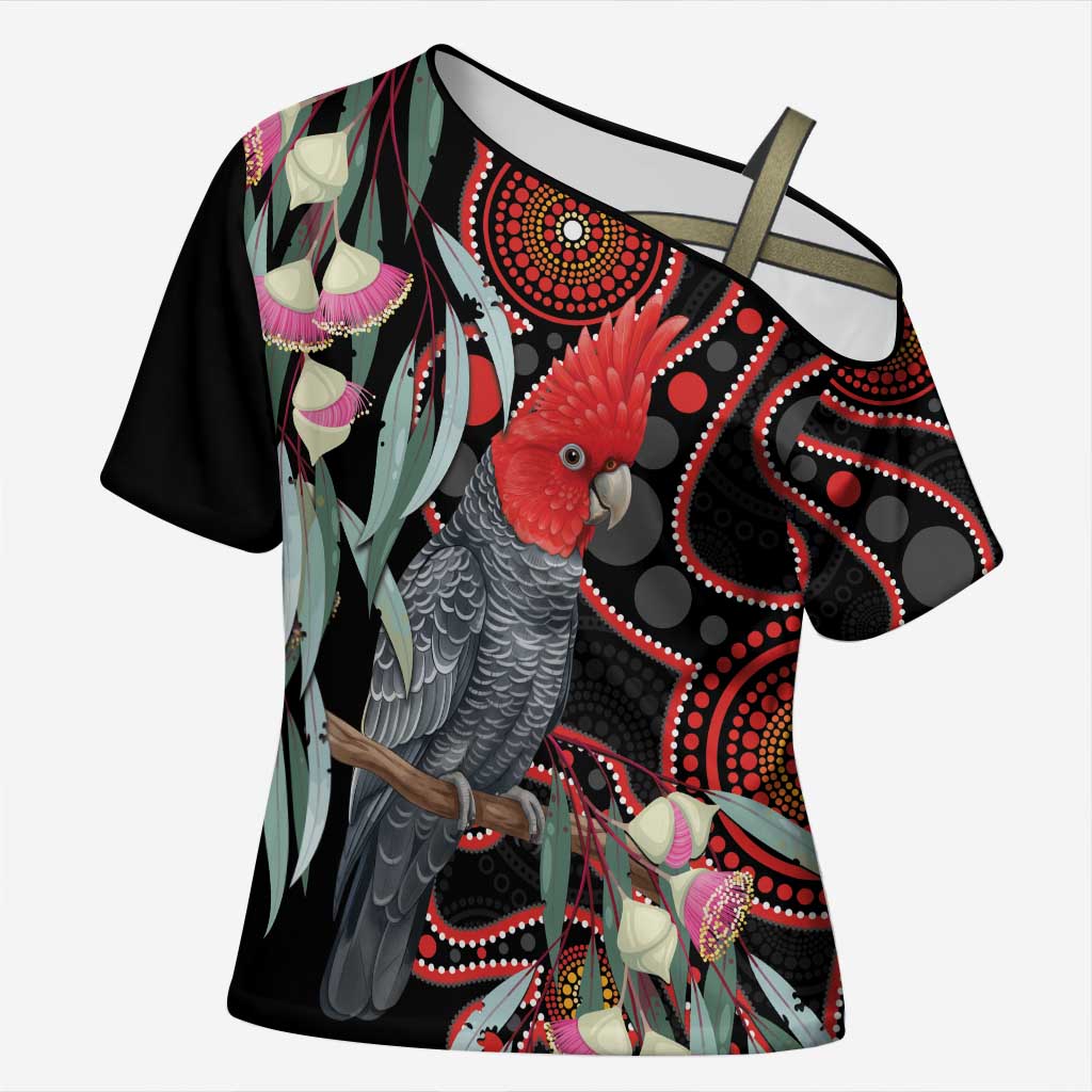 Gang-gang Cockatoo Australia Cross Shoulder Shirt Eucalyptus Blossoms Aboriginal Art - Aussie Hoodie
