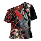 Gang-gang Cockatoo Australia Cross Shoulder Shirt Eucalyptus Blossoms Aboriginal Art - Aussie Hoodie