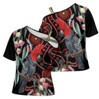 Gang-gang Cockatoo Australia Cross Shoulder Shirt Eucalyptus Blossoms Aboriginal Art - Aussie Hoodie