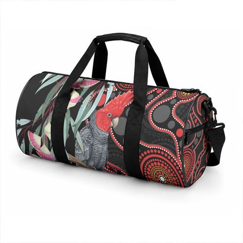 Gang-gang Cockatoo Australia Duffle Bag Eucalyptus Blossoms Aboriginal Art
