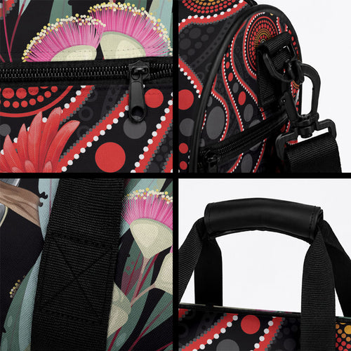 Gang-gang Cockatoo Australia Duffle Bag Eucalyptus Blossoms Aboriginal Art