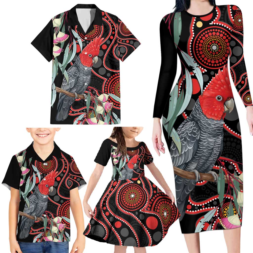 Gang-gang Cockatoo Australia Family Matching Long Sleeve Bodycon Dress and Hawaiian Shirt Eucalyptus Blossoms Aboriginal Art - Aussie Hoodie