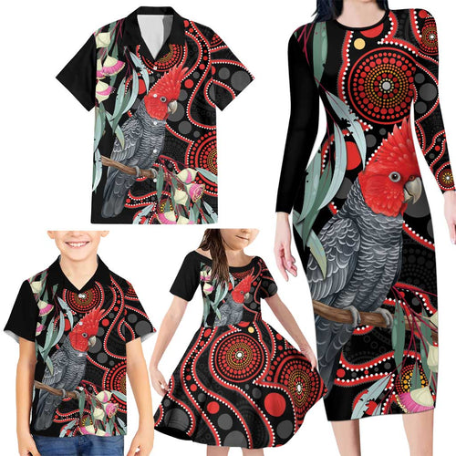 Gang-gang Cockatoo Australia Family Matching Long Sleeve Bodycon Dress and Hawaiian Shirt Eucalyptus Blossoms Aboriginal Art - Aussie Hoodie