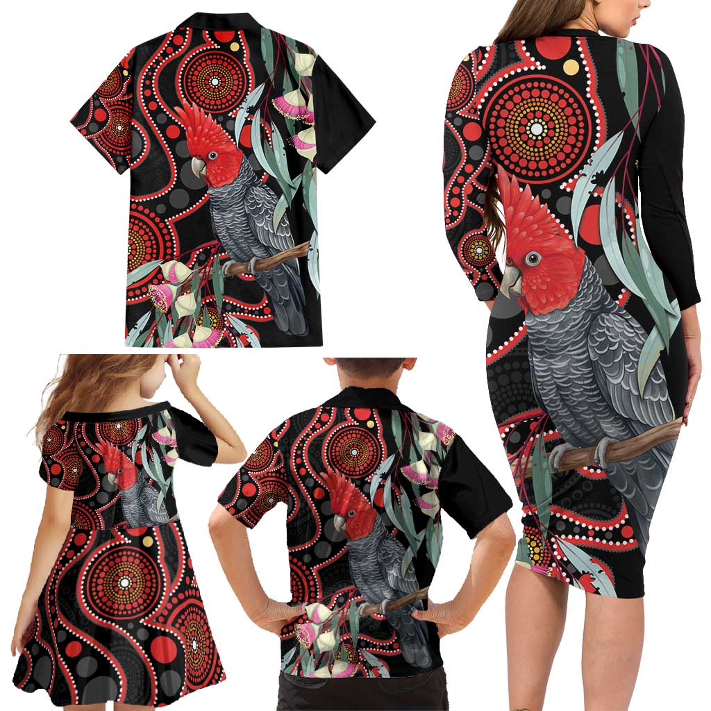 Gang-gang Cockatoo Australia Family Matching Long Sleeve Bodycon Dress and Hawaiian Shirt Eucalyptus Blossoms Aboriginal Art - Aussie Hoodie