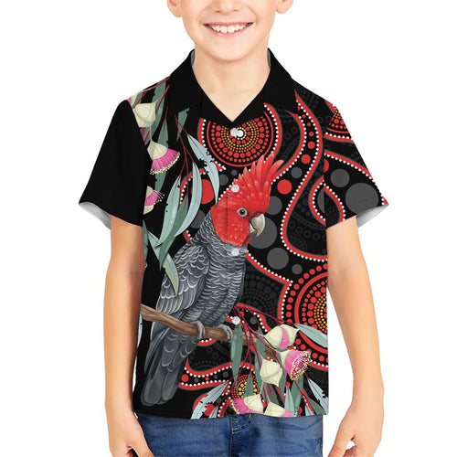 Gang-gang Cockatoo Australia Family Matching Off The Shoulder Long Sleeve Dress and Hawaiian Shirt Eucalyptus Blossoms Aboriginal Art - Aussie Hoodie