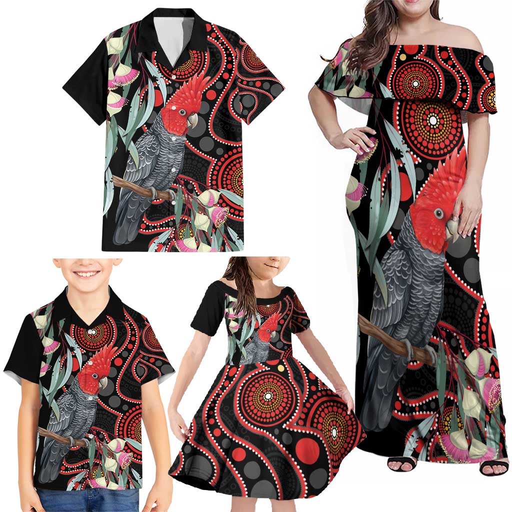 Gang-gang Cockatoo Australia Family Matching Off Shoulder Maxi Dress and Hawaiian Shirt Eucalyptus Blossoms Aboriginal Art - Aussie Hoodie