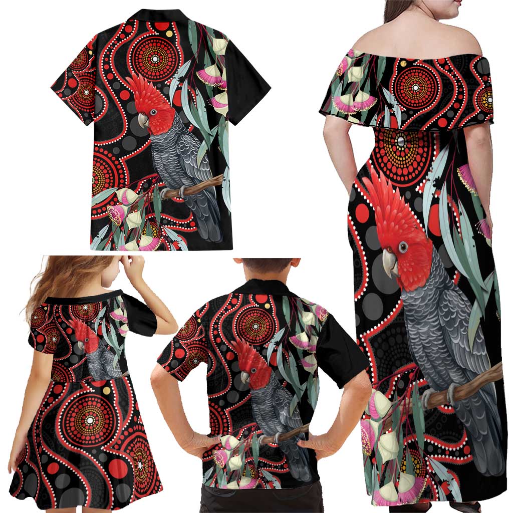 Gang-gang Cockatoo Australia Family Matching Off Shoulder Maxi Dress and Hawaiian Shirt Eucalyptus Blossoms Aboriginal Art - Aussie Hoodie