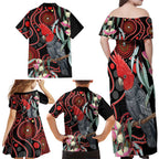 Gang-gang Cockatoo Australia Family Matching Off Shoulder Maxi Dress and Hawaiian Shirt Eucalyptus Blossoms Aboriginal Art - Aussie Hoodie