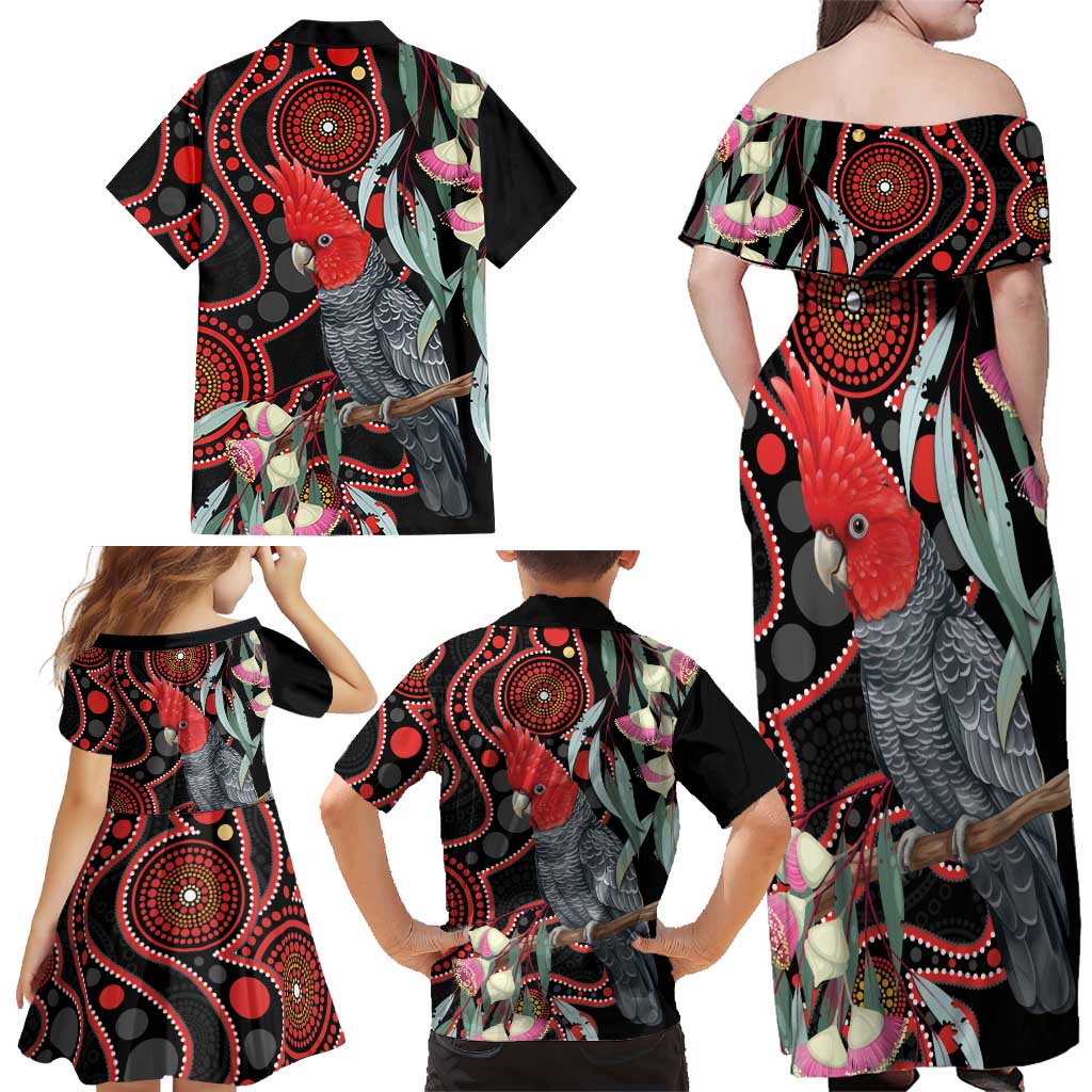 Gang-gang Cockatoo Australia Family Matching Off Shoulder Maxi Dress and Hawaiian Shirt Eucalyptus Blossoms Aboriginal Art - Aussie Hoodie