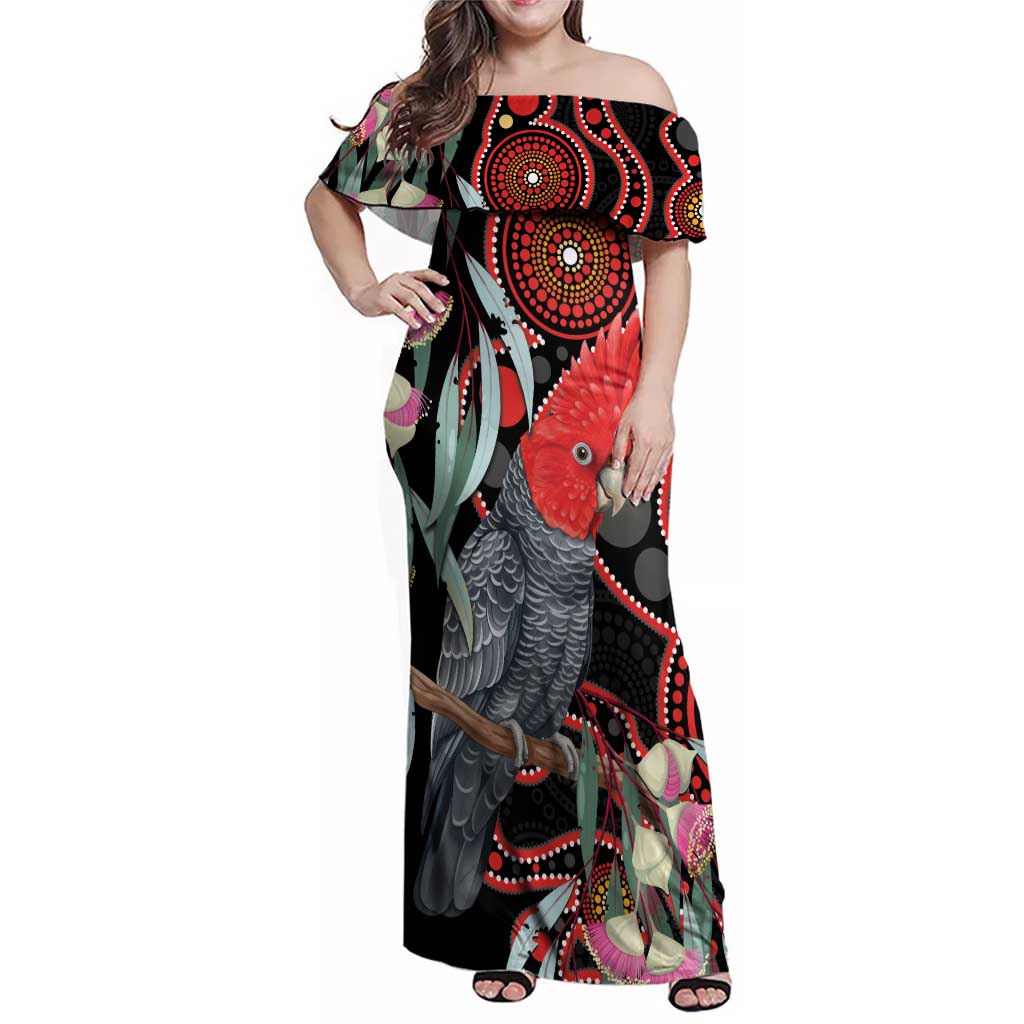 Gang-gang Cockatoo Australia Family Matching Off Shoulder Maxi Dress and Hawaiian Shirt Eucalyptus Blossoms Aboriginal Art - Aussie Hoodie