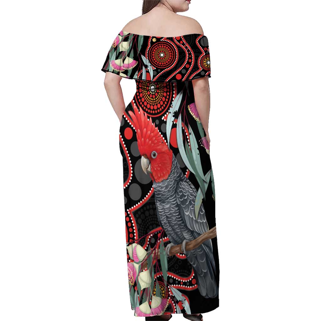 Gang-gang Cockatoo Australia Family Matching Off Shoulder Maxi Dress and Hawaiian Shirt Eucalyptus Blossoms Aboriginal Art - Aussie Hoodie